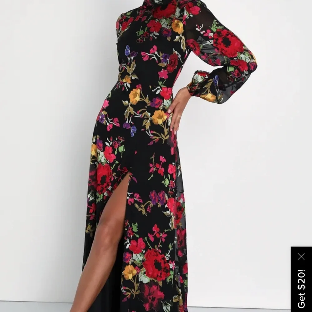 Lulu's Black Floral Long Sleeve Maxi Dress - Picture 1 of 3